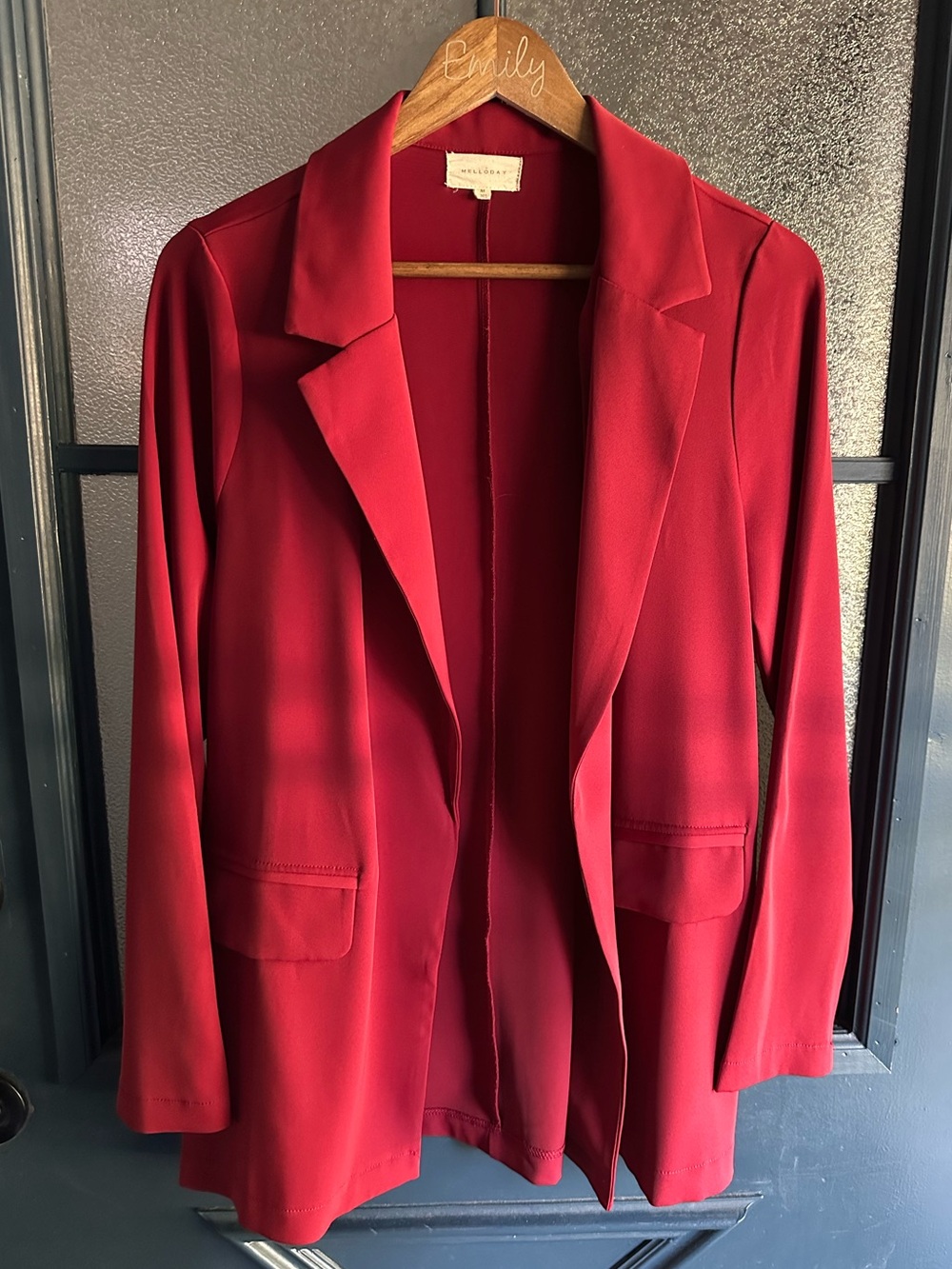 MELLODAY Burgundy Open-Front Blazer Jacket